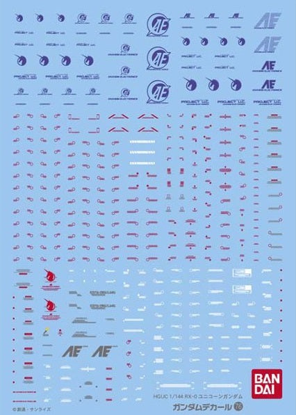 Gundam Decal #076 for 1/144 HGUC #100 Unicorn Gundam Destroy Mode & 1/144 HGUC #101 Unicorn Gundam Unicorn Mode