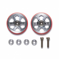 Mini 4WD GUP 19mm Aluminum Ball-Race Rollers (6 Spokes) with Plastic Rings (Red) (2 pieces)
