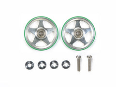 Mini 4WD GUP 19mm Aluminum Rollers (5 Spokes) with Plastic Rings (Green) (2 pieces)