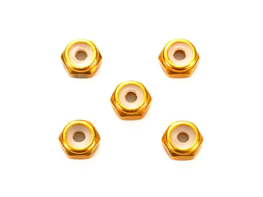 Mini 4WD GUP 2mm Aluminum Lock Nut (Gold, 5 pieces)