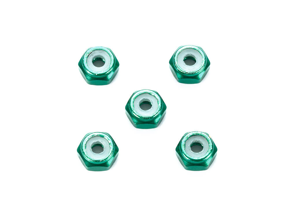 Mini 4WD GUP 2mm Aluminum Lock Nut (Green, 5 pieces)