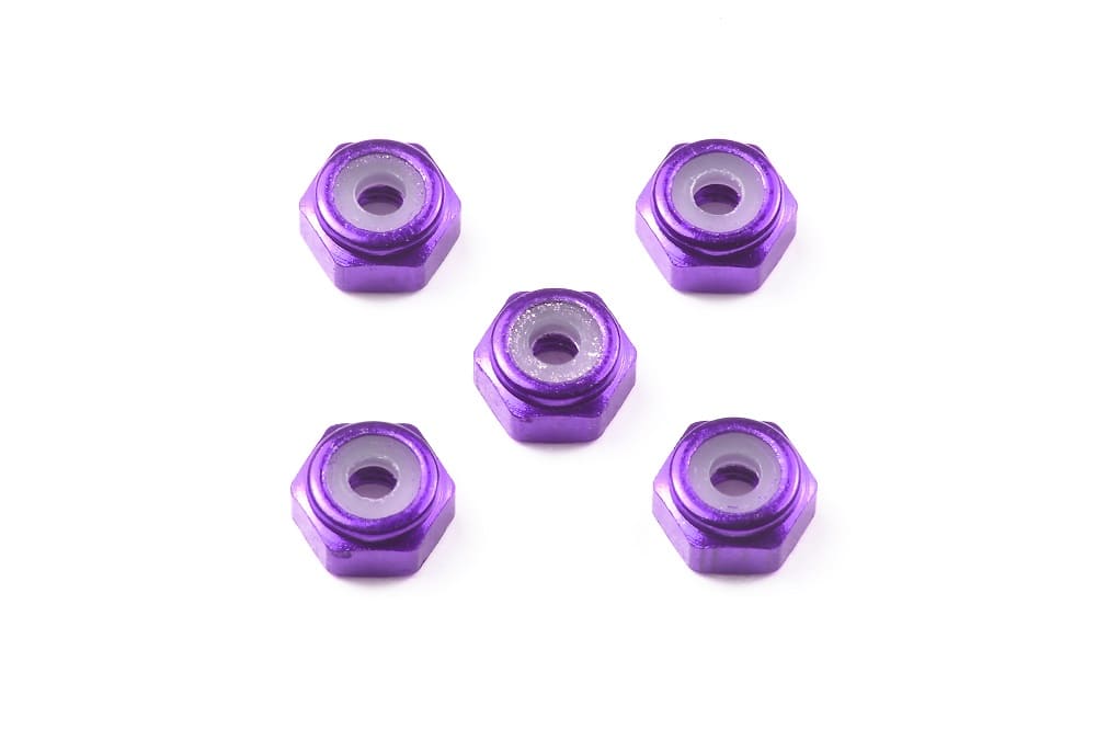 Mini 4WD GUP 2mm Aluminum Lock Nut (Purple, 5 pieces)