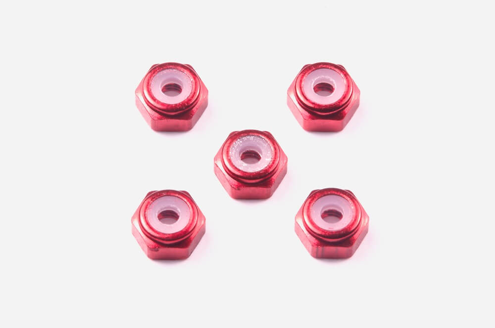 Mini 4WD GUP #493 2mm Aluminum Lock Nut (Red, 5 pieces)