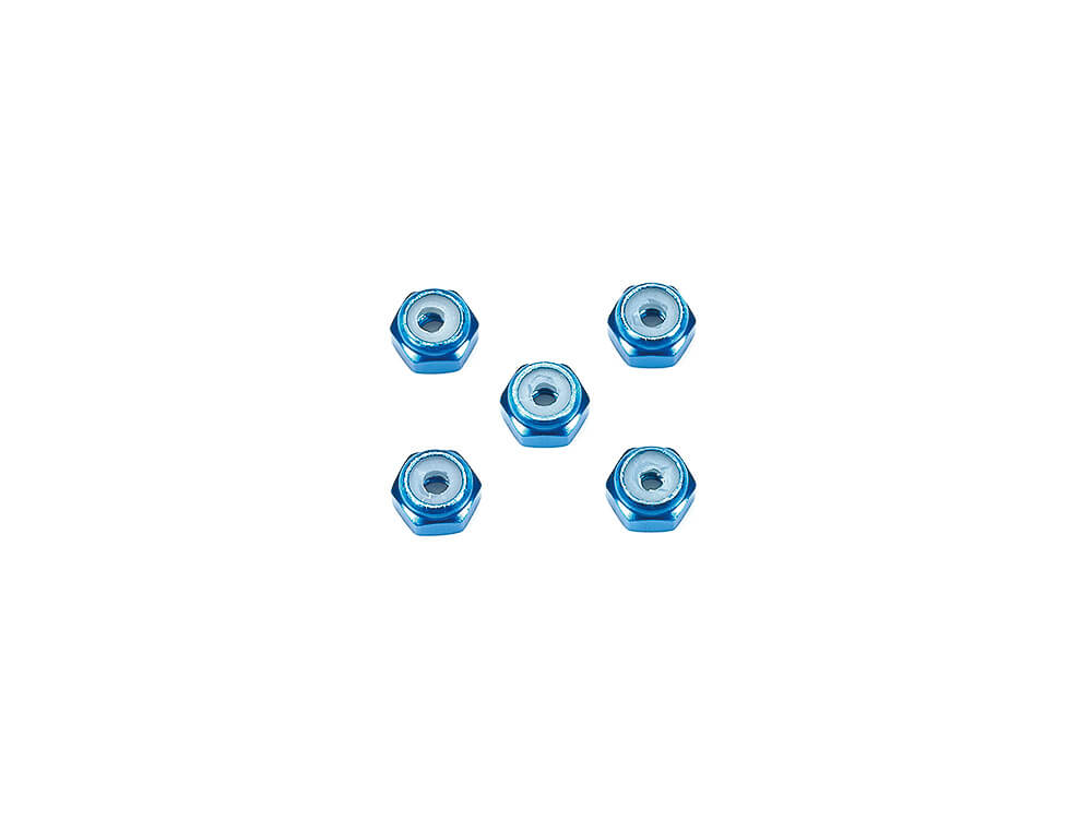 Mini 4WD GUP #500 2mm Aluminum Lock Nut (Blue, 5 pieces)