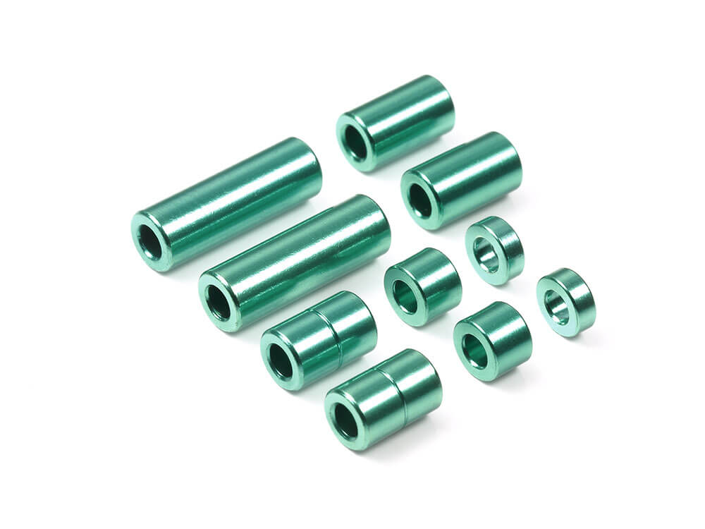 Mini 4WD GUP Aluminum Spacer Set Green (12/6.7/6/3/1.5mm, 2 pieces each)