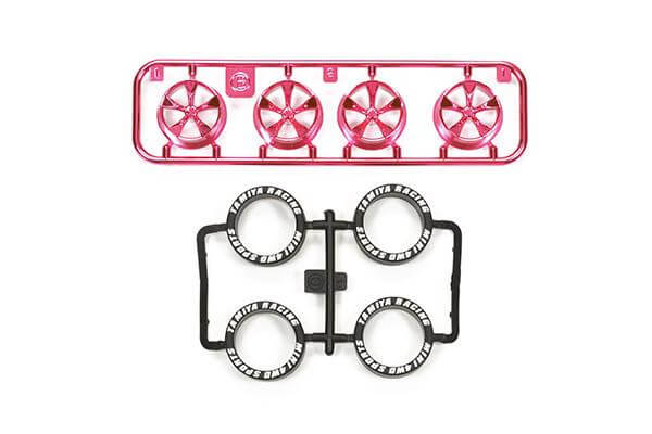 Mini 4WD GUP Low Height Tire & Pink Plated Wheel Set (5 Spoke)